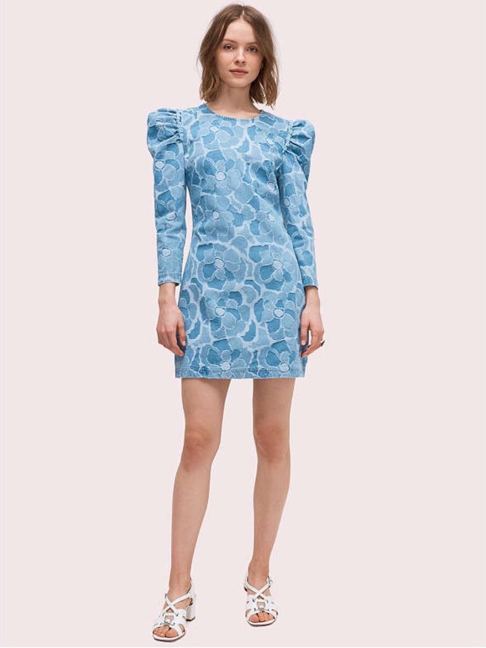 kate spade Blue Floral Abstract Peony Puff-Sleeve Dress